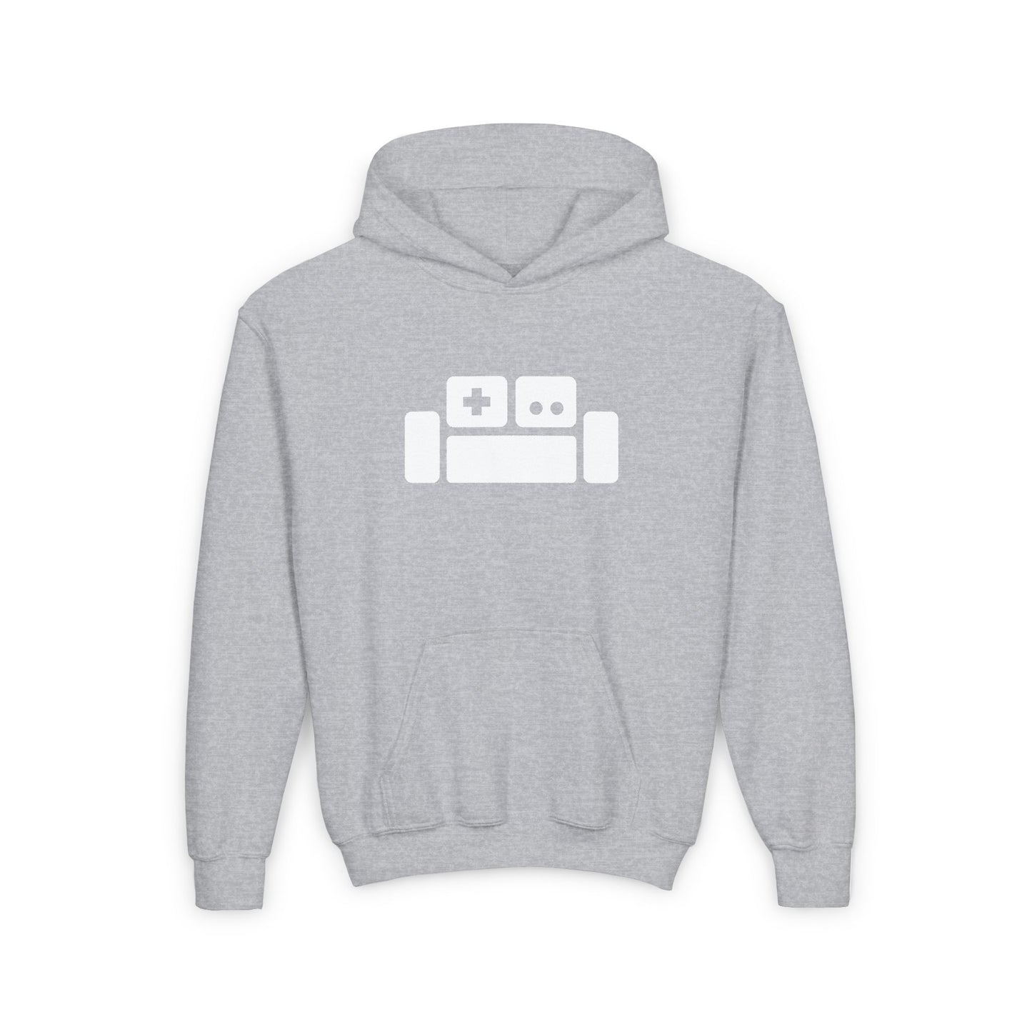 Basement Logo Kids Hoodie (white couch)