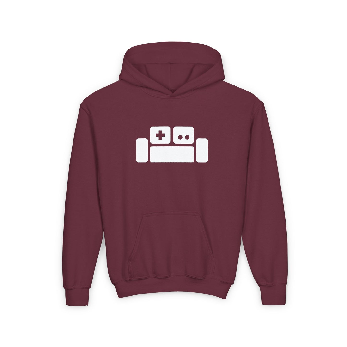 Basement Logo Kids Hoodie (white couch)