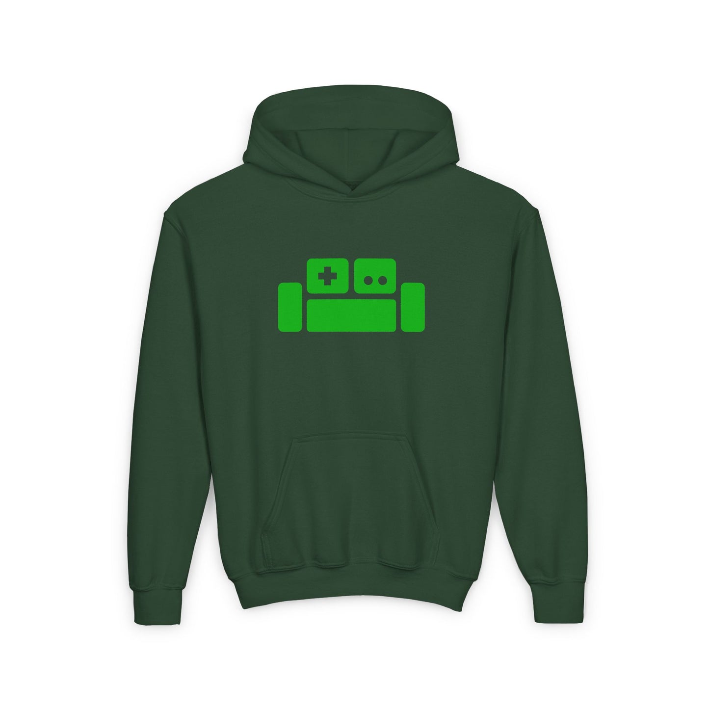 Basement Logo Kids Hoodie (green couch)