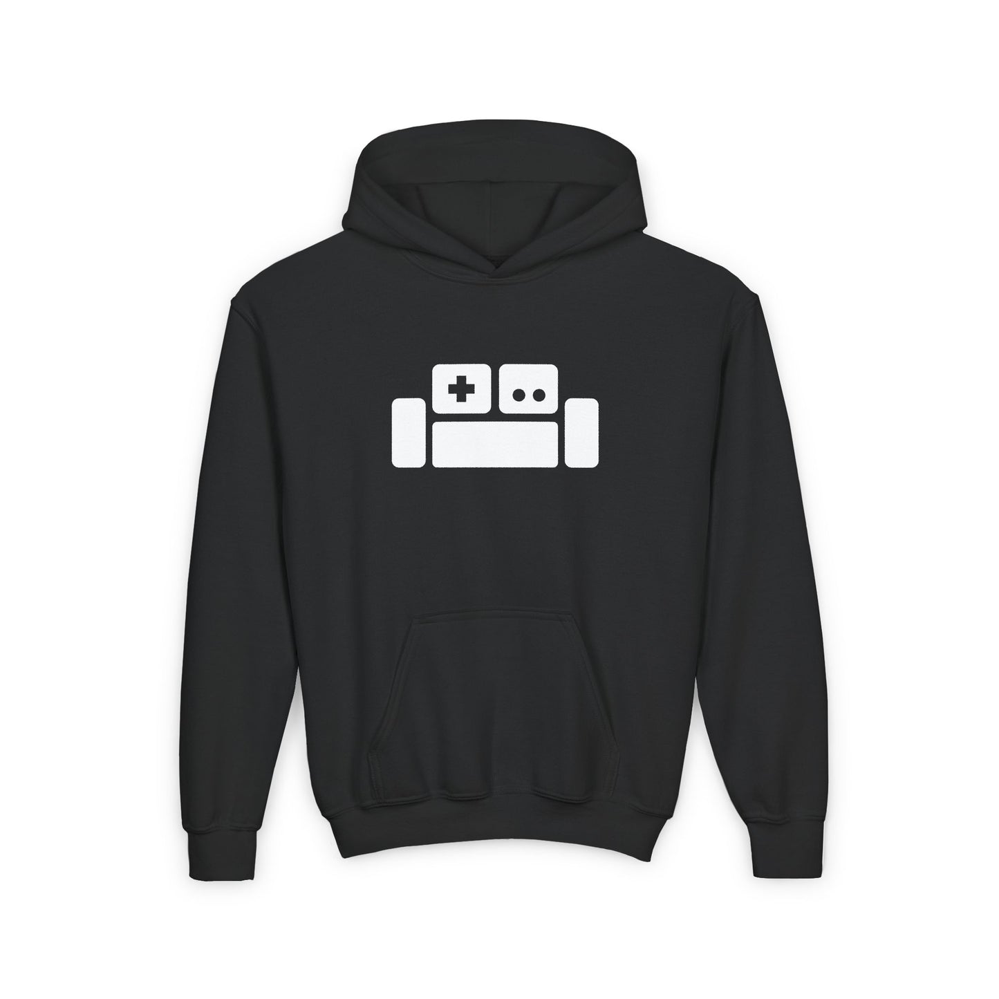 Basement Logo Kids Hoodie (white couch)
