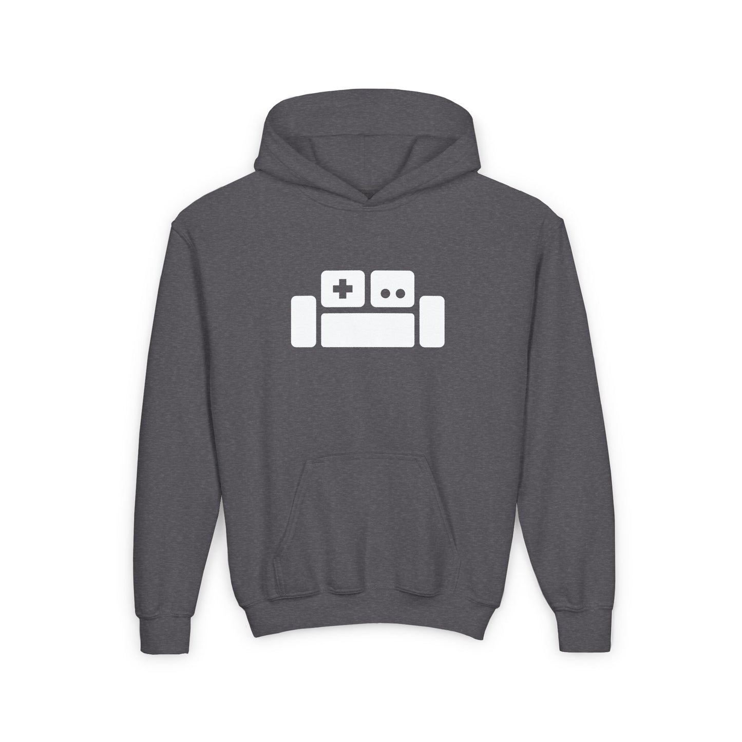 Basement Logo Kids Hoodie (white couch)