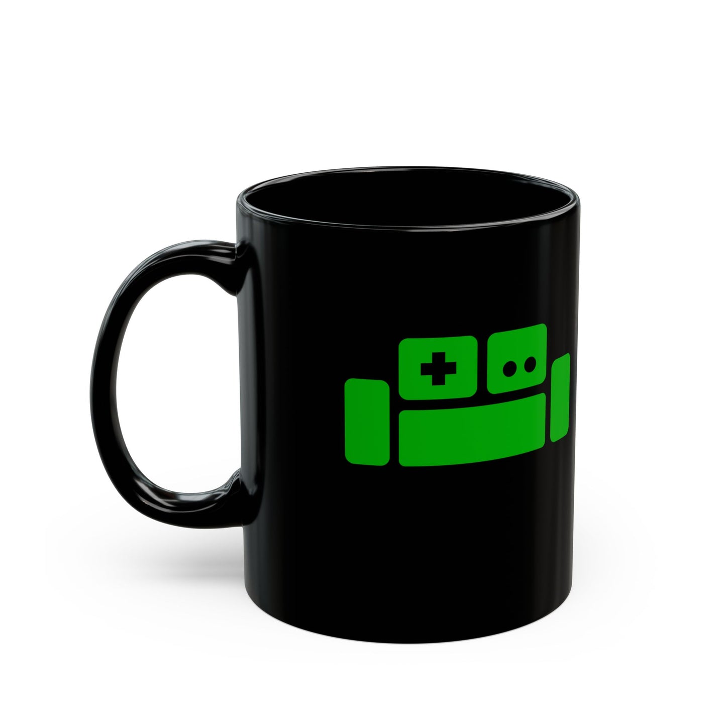 Basement Logo Mug - black mug - 11oz (green couch)