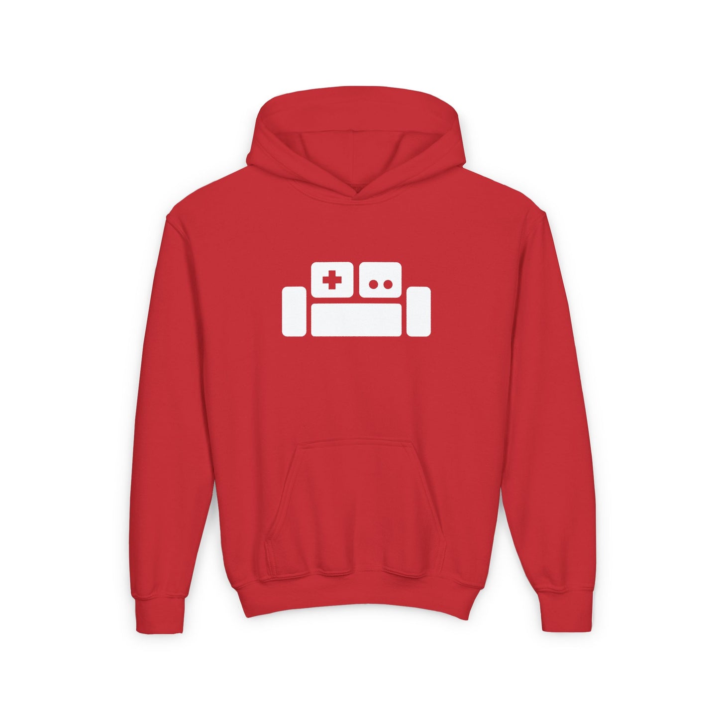 Basement Logo Kids Hoodie (white couch)