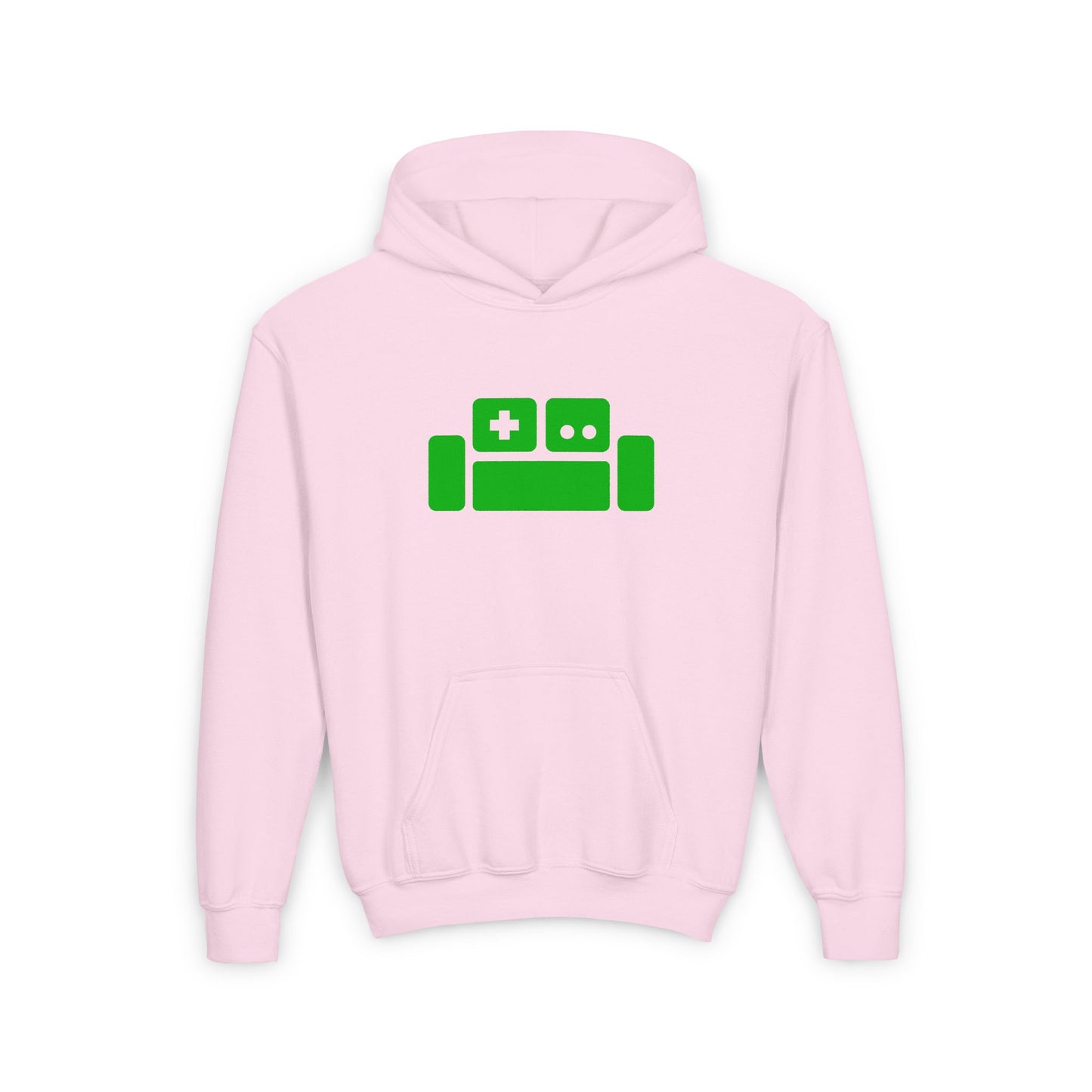 Basement Logo Kids Hoodie (green couch)