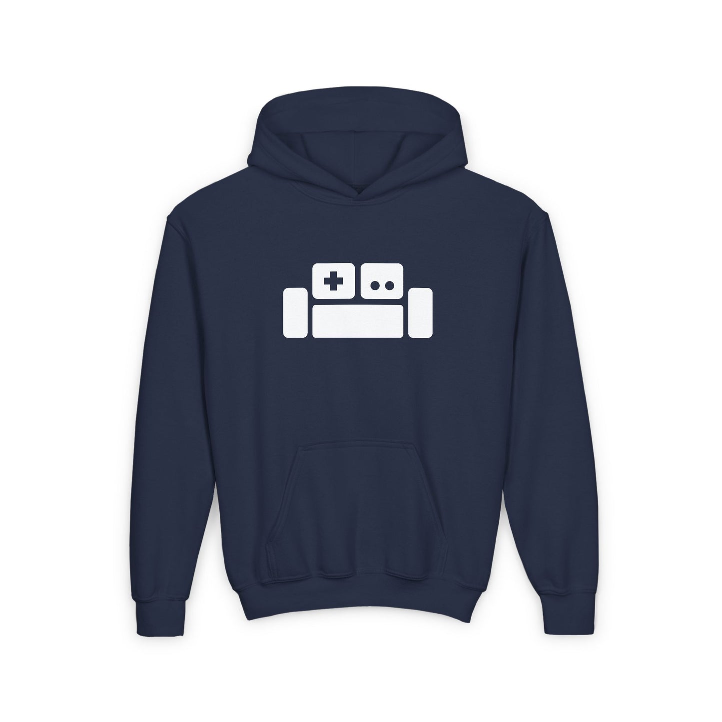 Basement Logo Kids Hoodie (white couch)