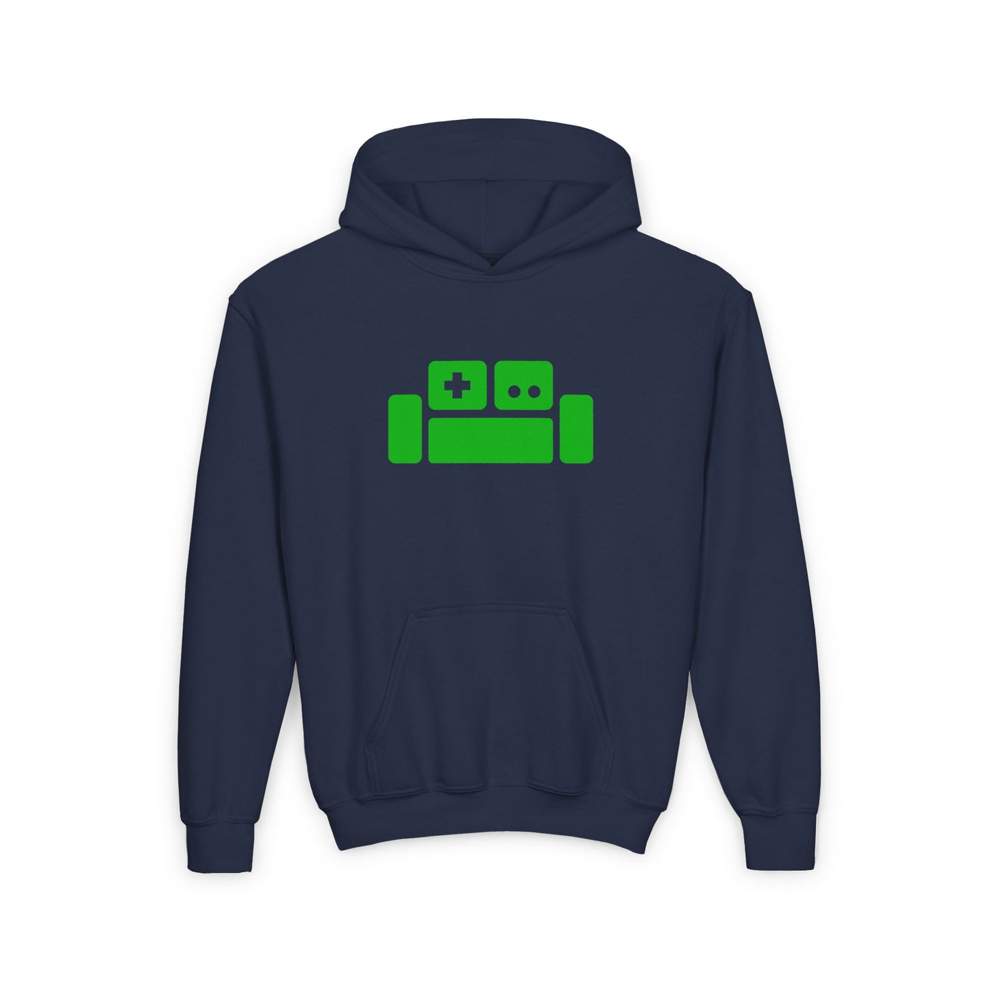 Basement Logo Kids Hoodie (green couch)