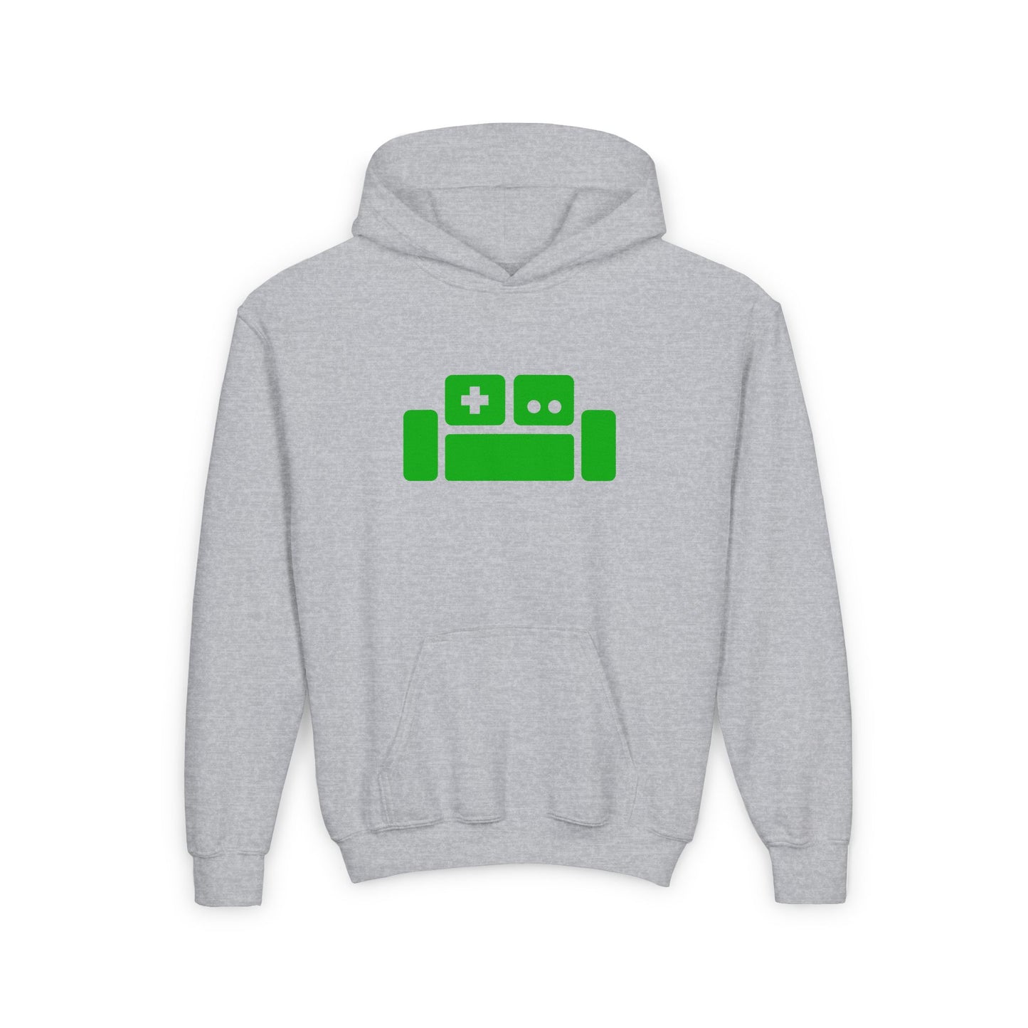 Basement Logo Kids Hoodie (green couch)