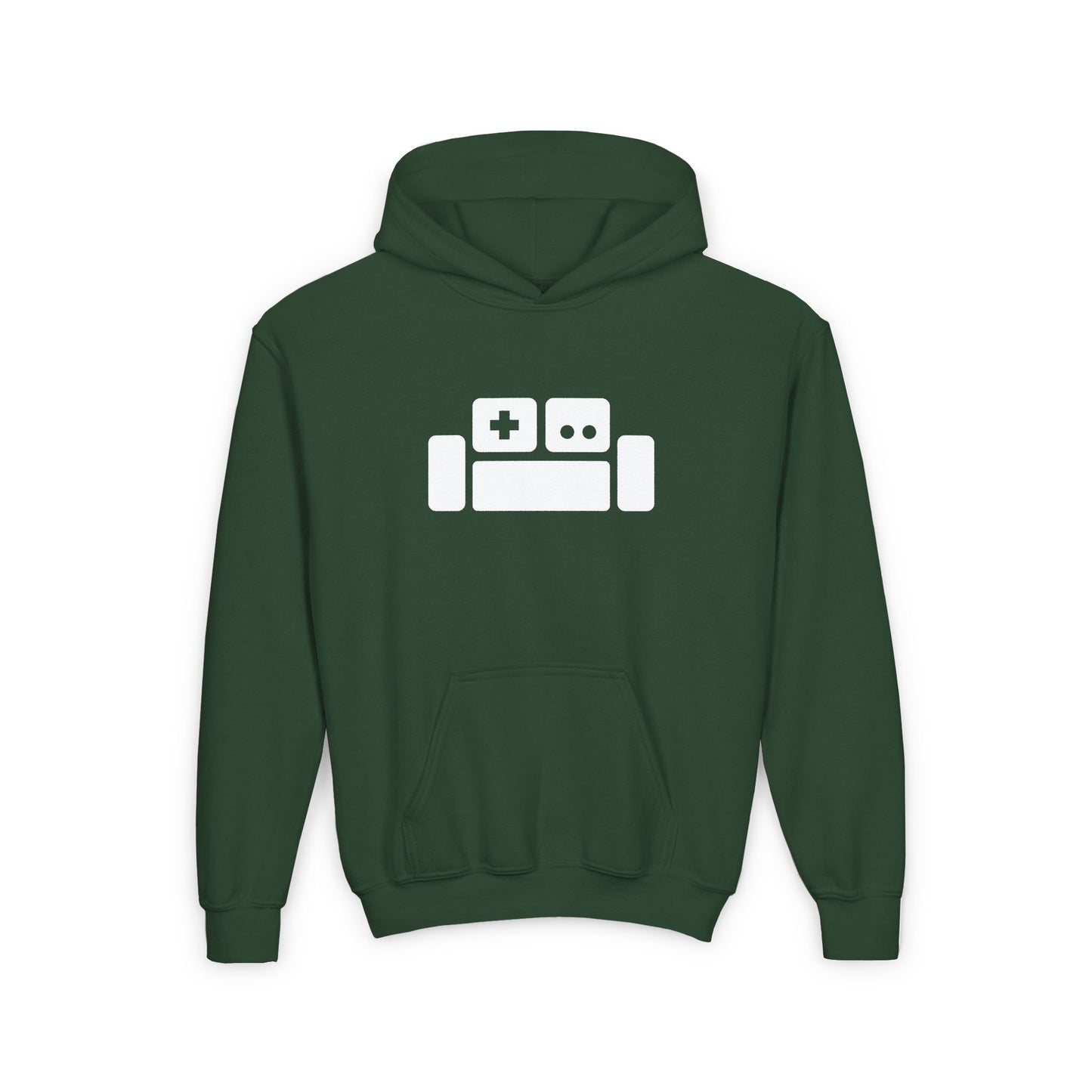Basement Logo Kids Hoodie (white couch)