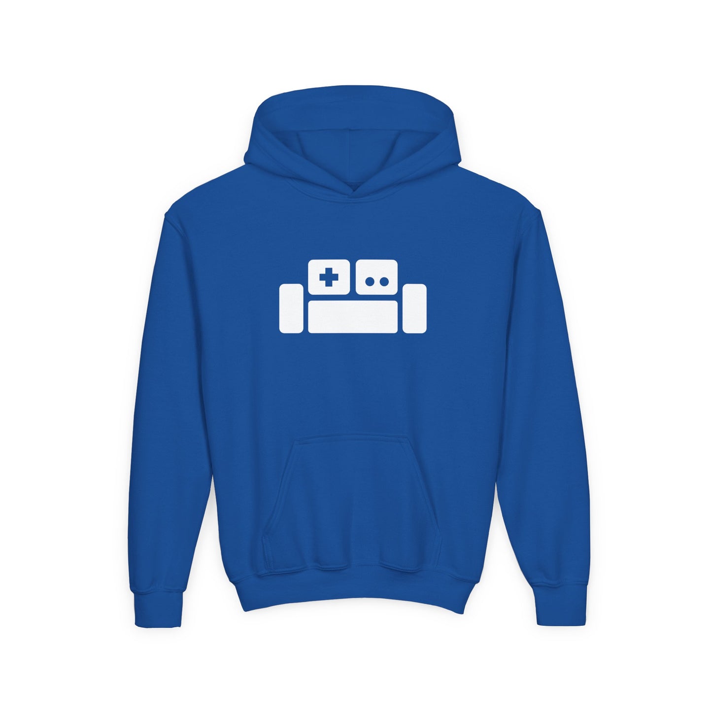 Basement Logo Kids Hoodie (white couch)