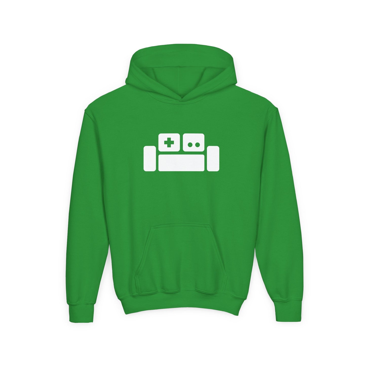 Basement Logo Kids Hoodie (white couch)