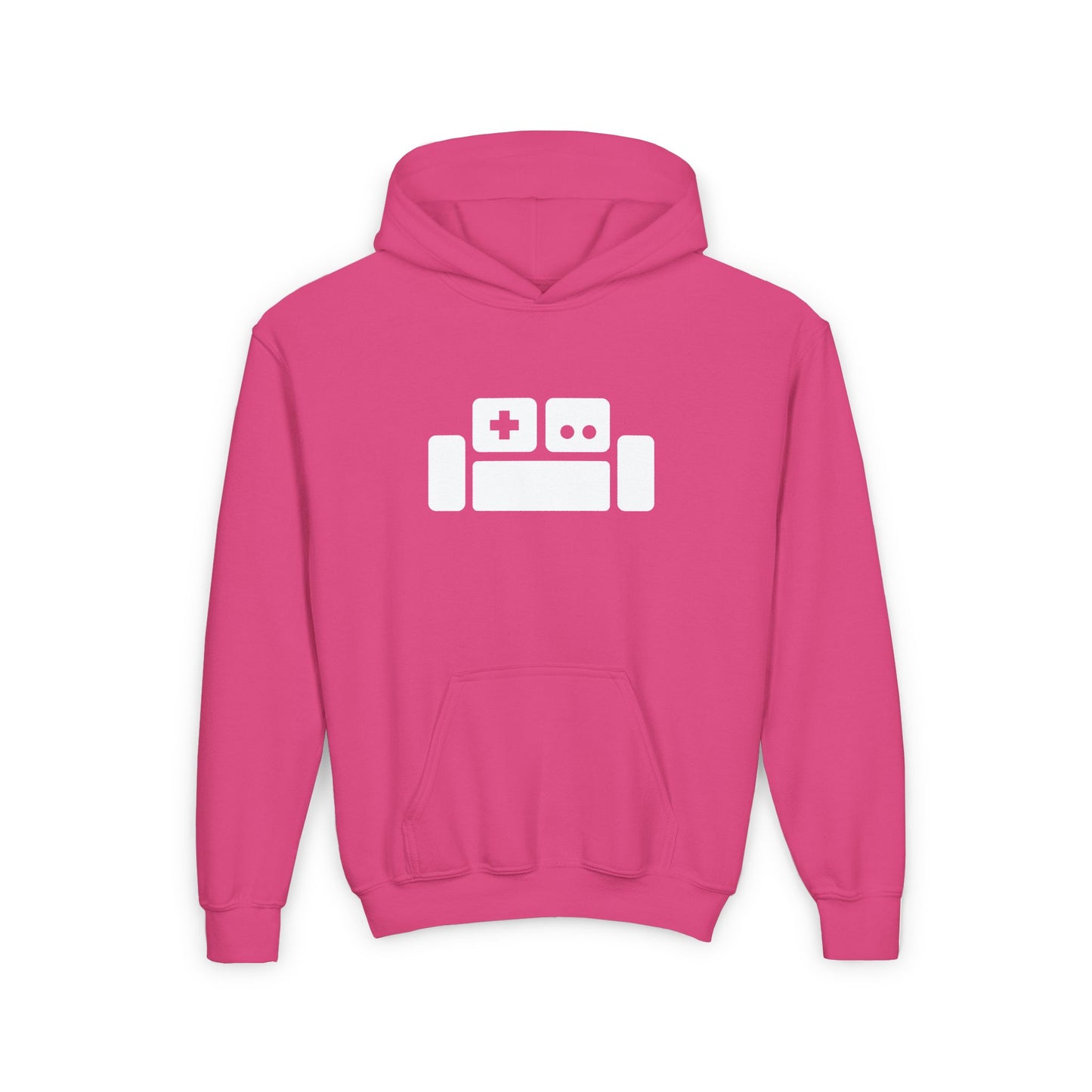 Basement Logo Kids Hoodie (white couch)