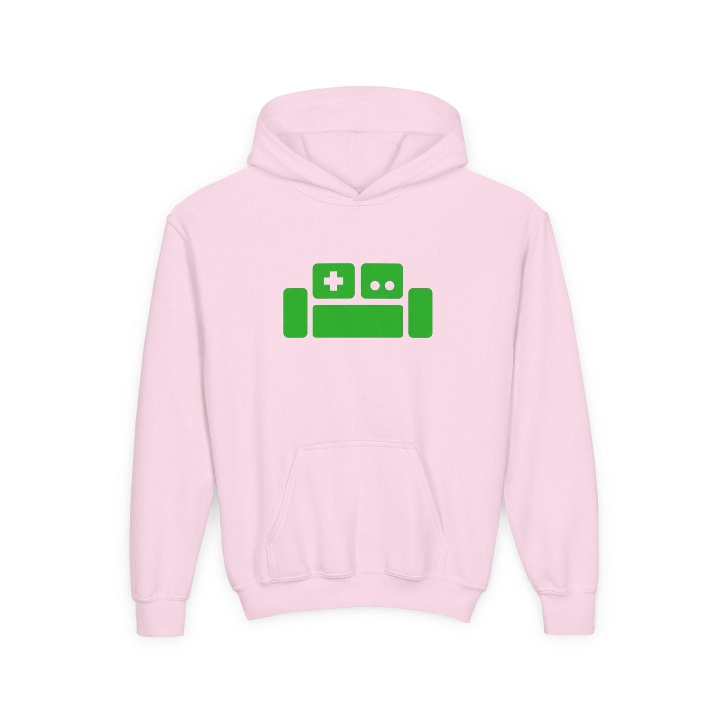 Basement Logo Kids Hoodie (green couch)
