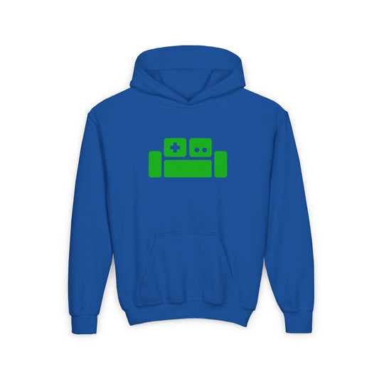 Basement Logo Kids Hoodie (green couch)