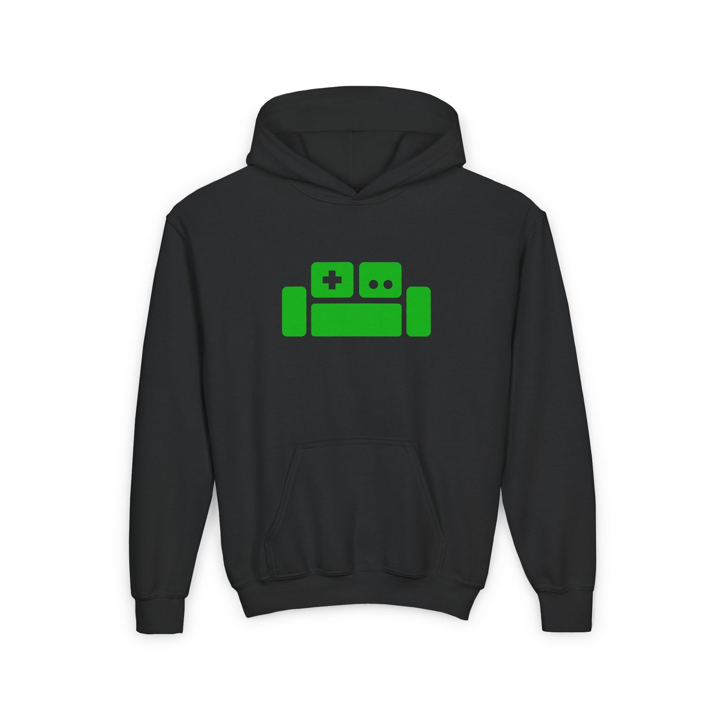 Basement Logo Kids Hoodie (green couch)