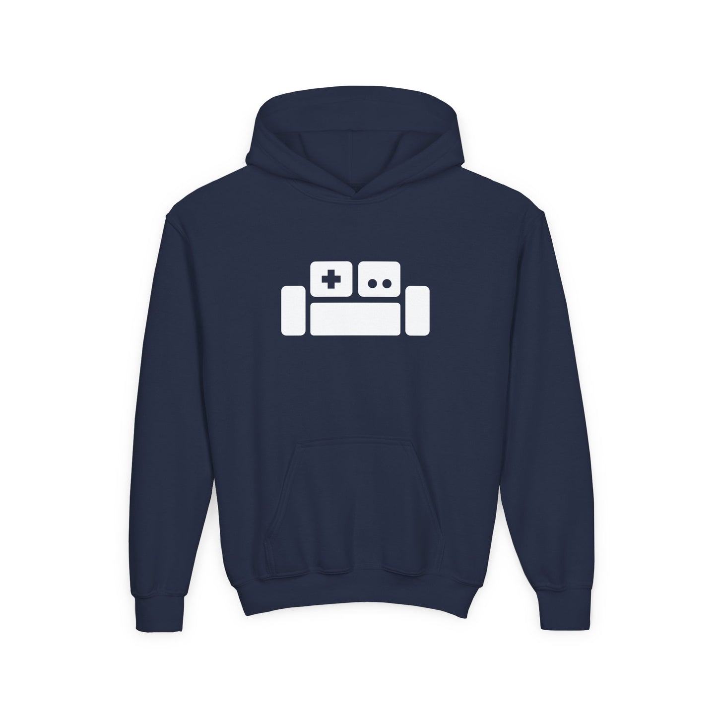 Basement Logo Kids Hoodie (white couch)