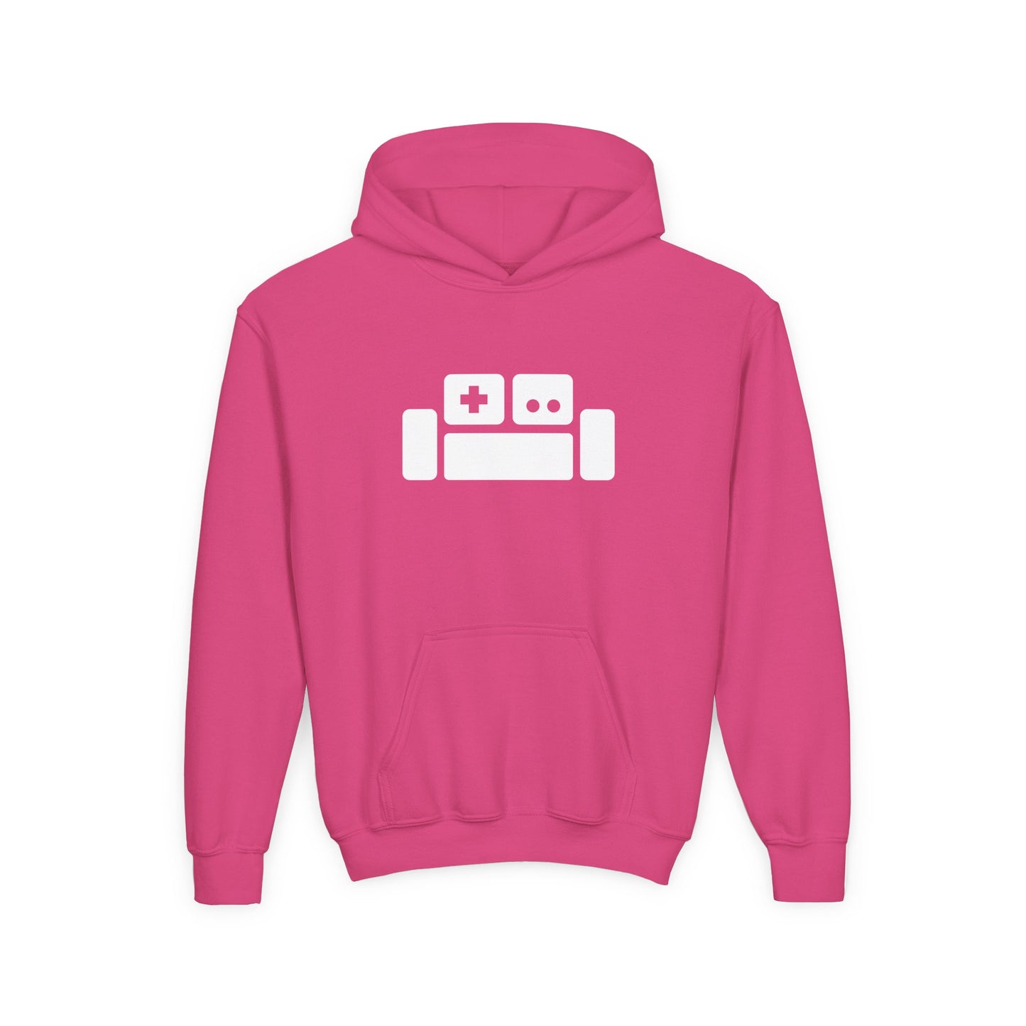 Basement Logo Kids Hoodie (white couch)