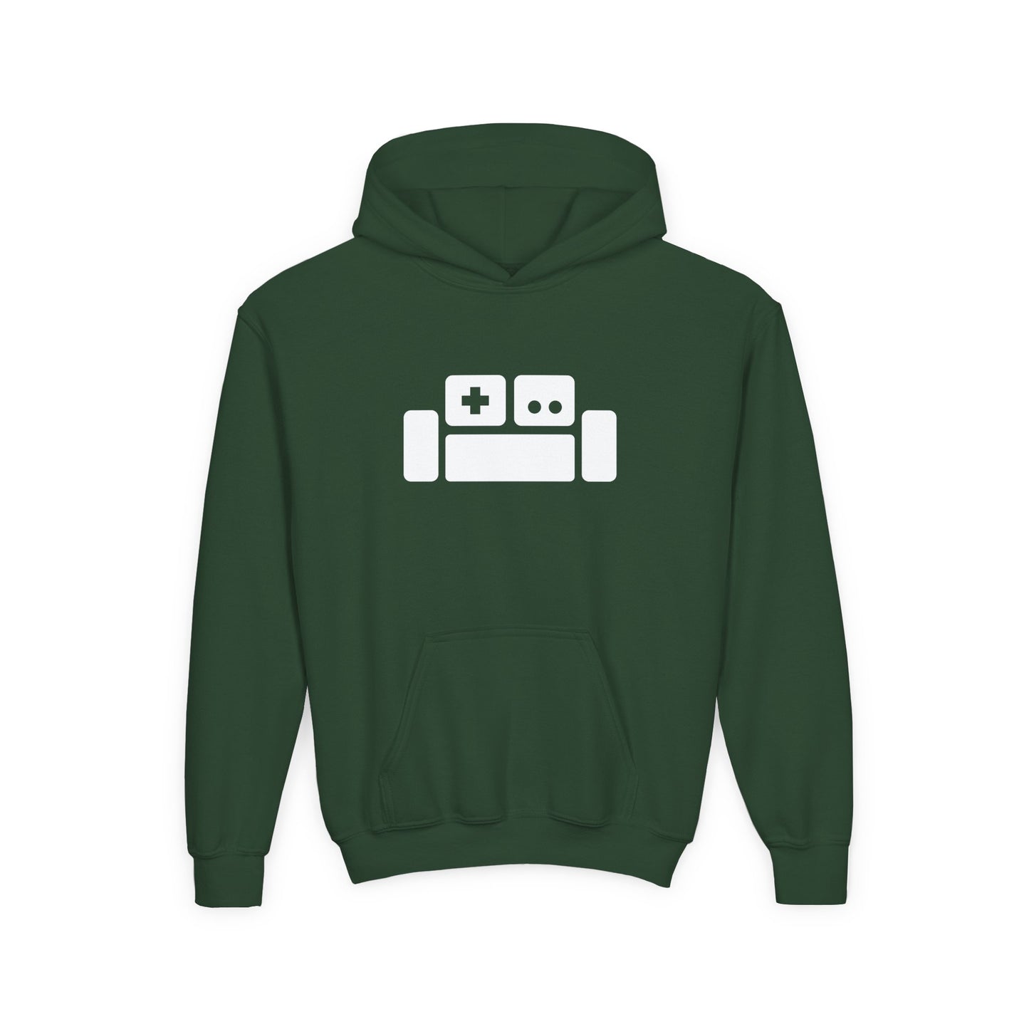 Basement Logo Kids Hoodie (white couch)