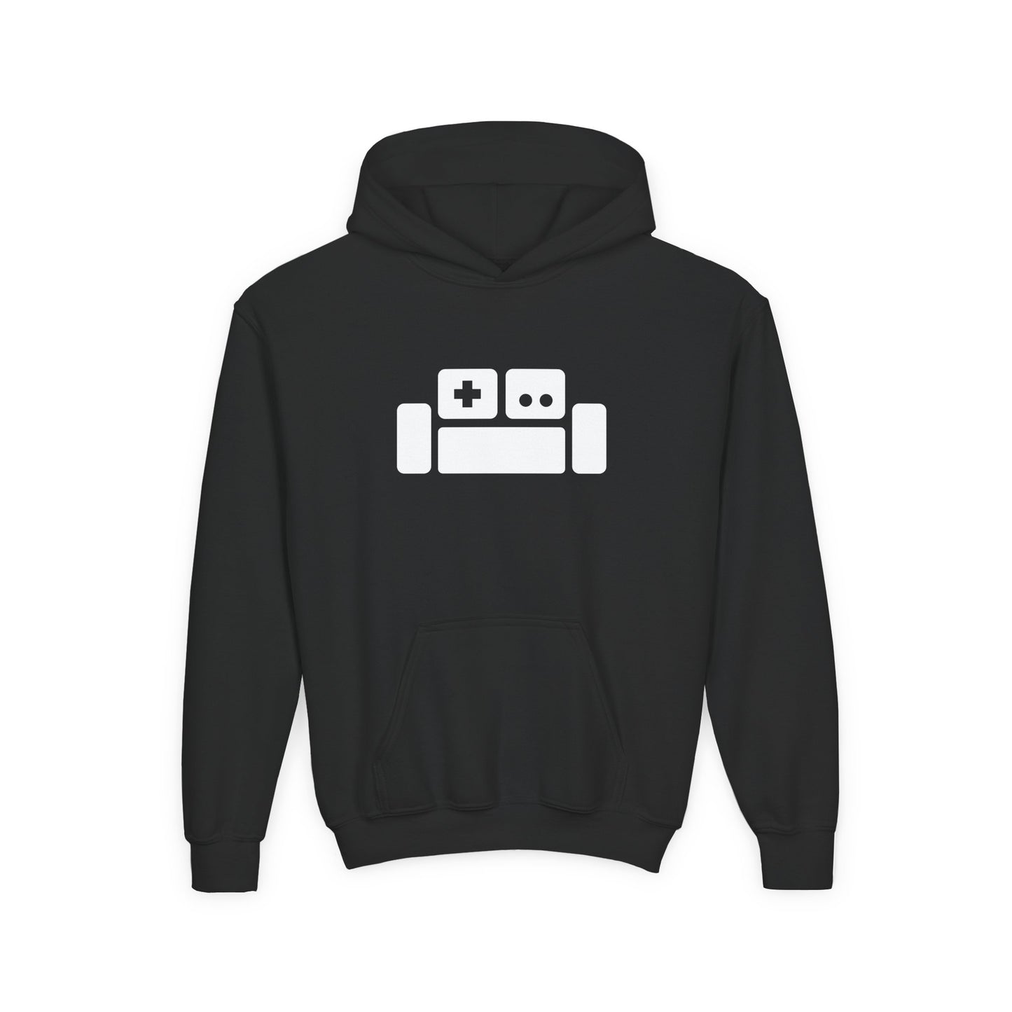 Basement Logo Kids Hoodie (white couch)