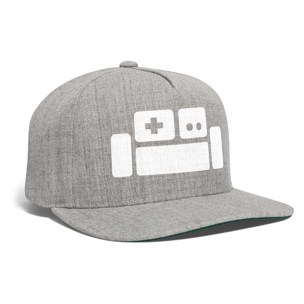 Basement Couch White Logo Snapback Cap - heather gray