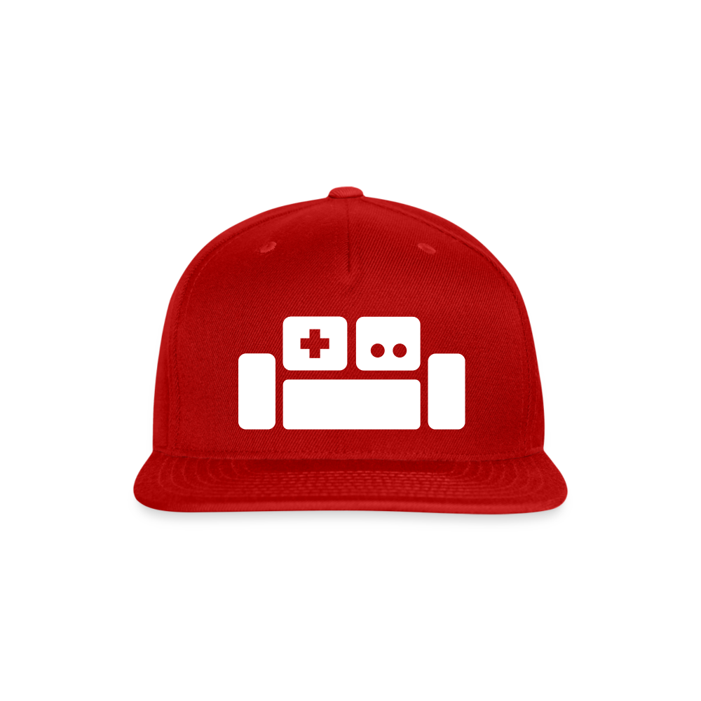 Basement Couch White Logo Snapback Cap - red