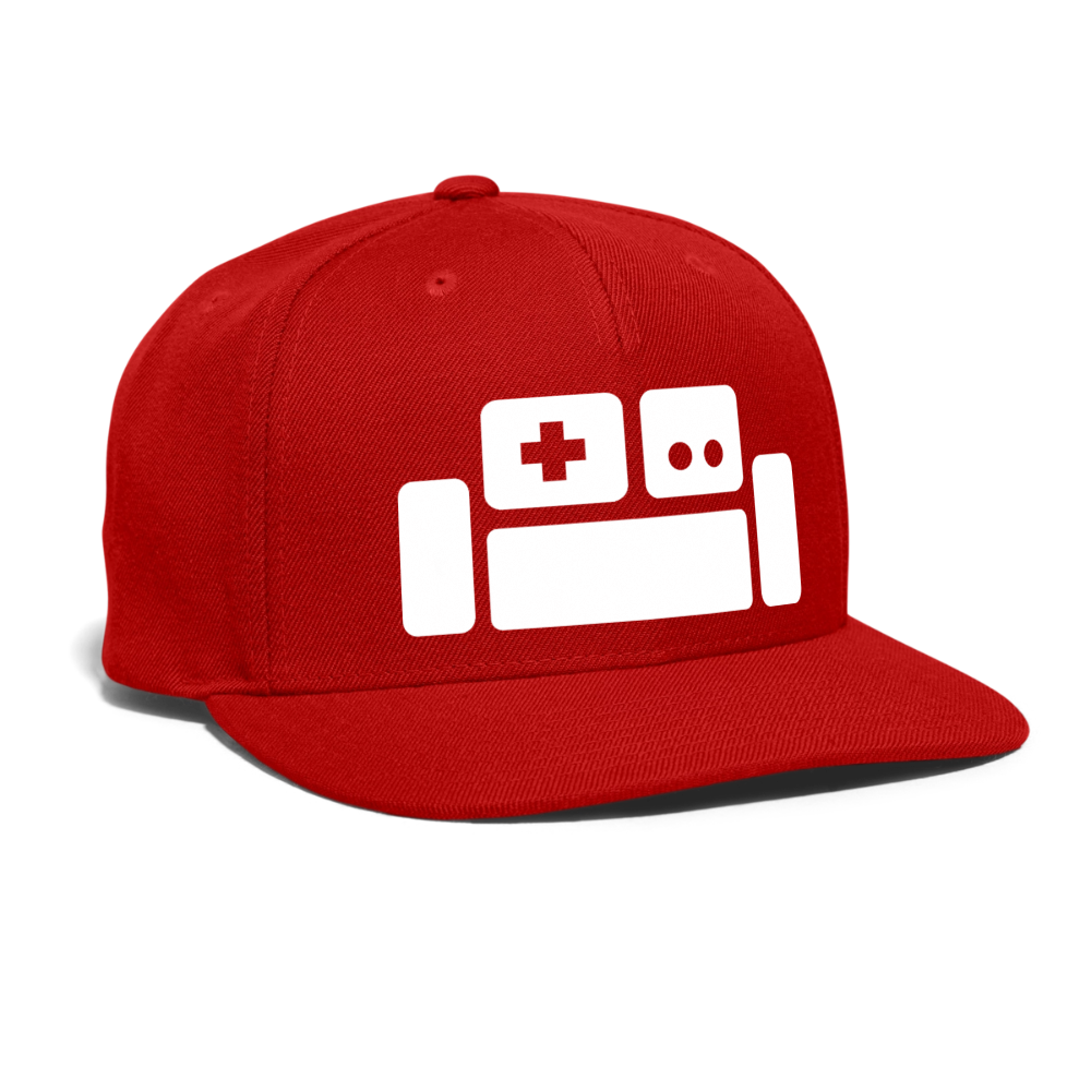 Basement Couch White Logo Snapback Cap - red