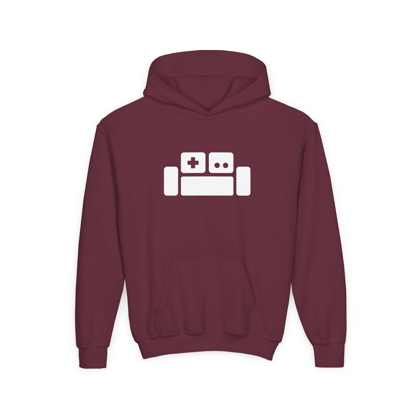 Basement Logo Kids Hoodie (white couch)