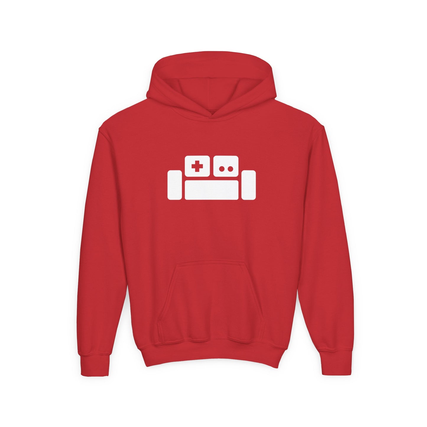 Basement Logo Kids Hoodie (white couch)