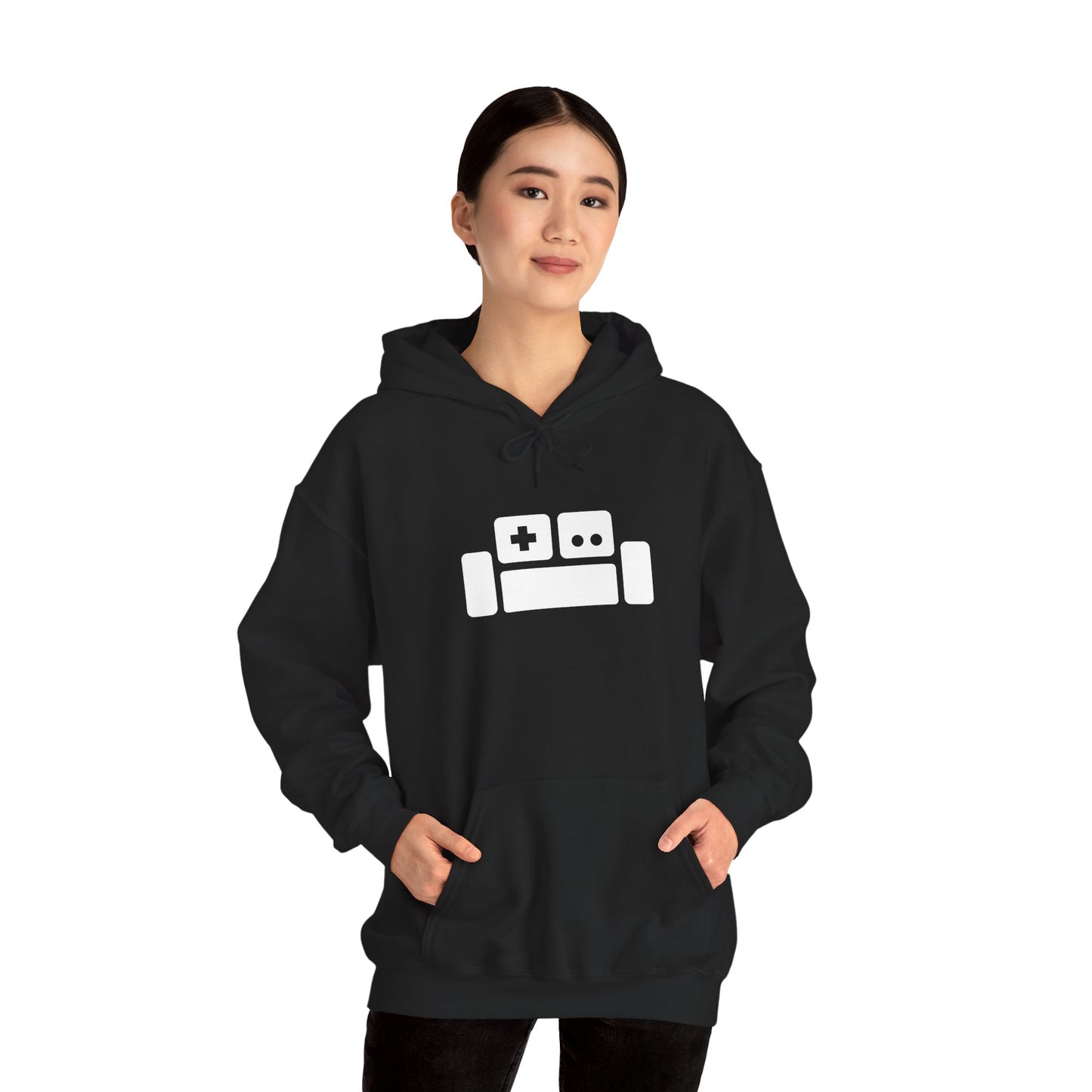 Basement Logo Adult Unisex Hoodie (white couch)