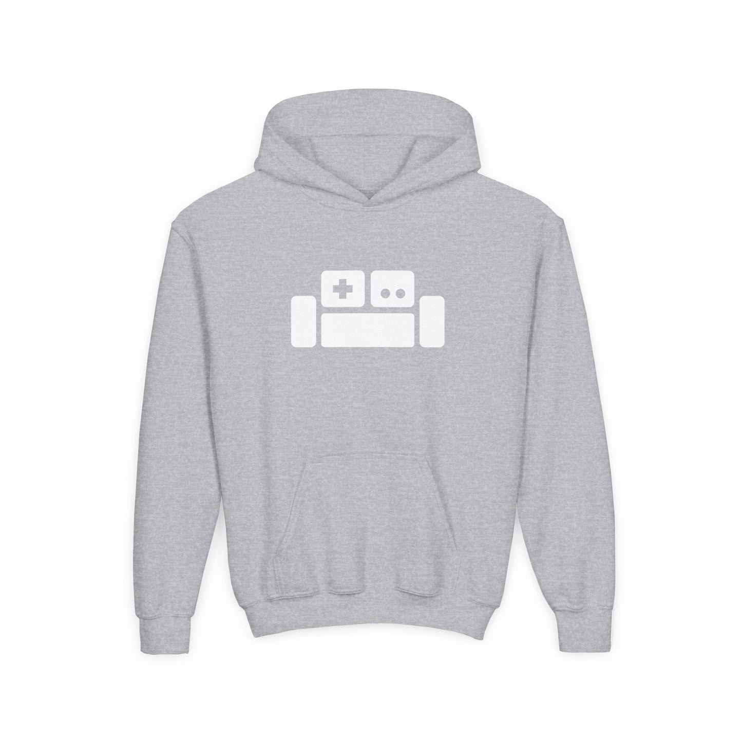 Basement Logo Kids Hoodie (white couch)