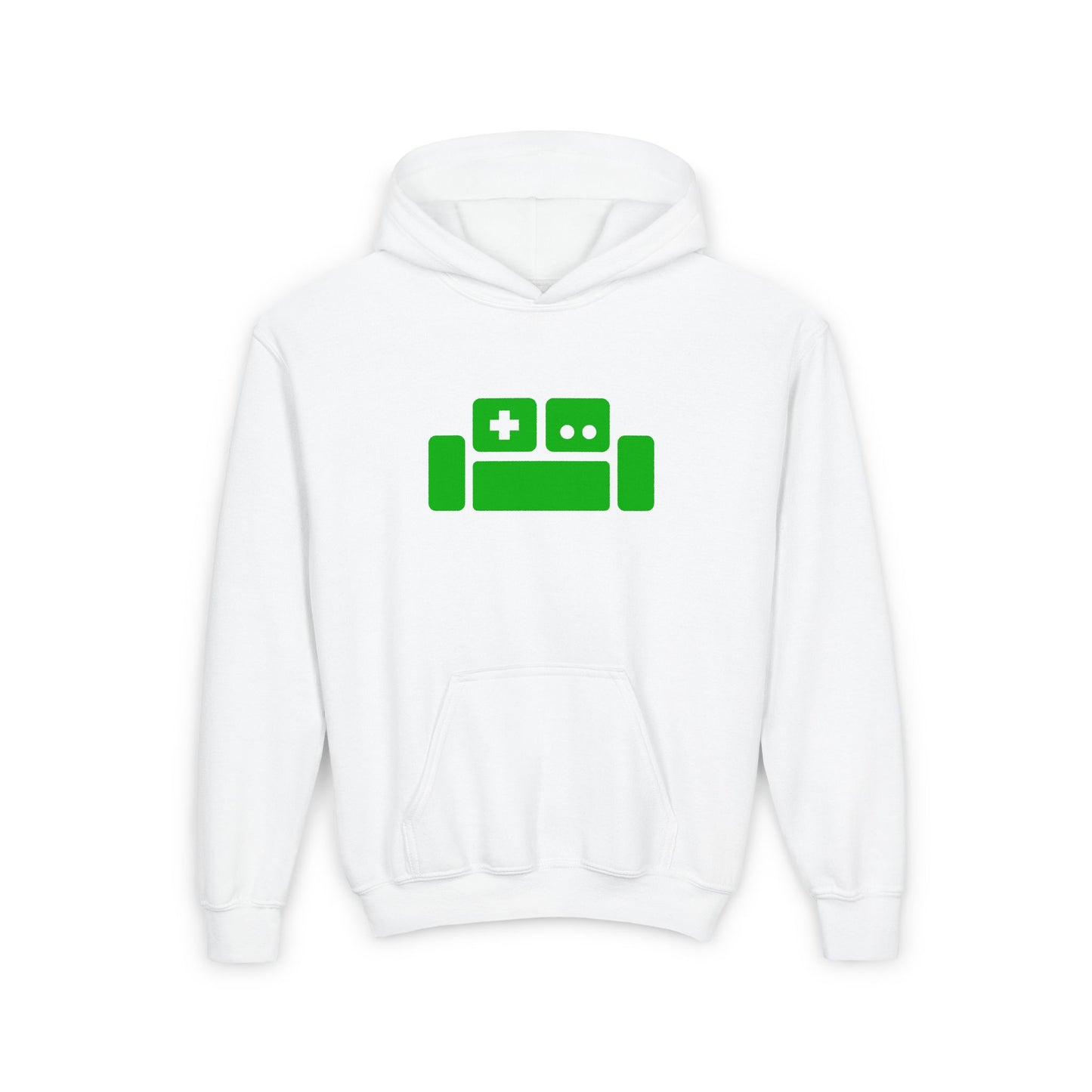 Basement Logo Kids Hoodie (green couch)