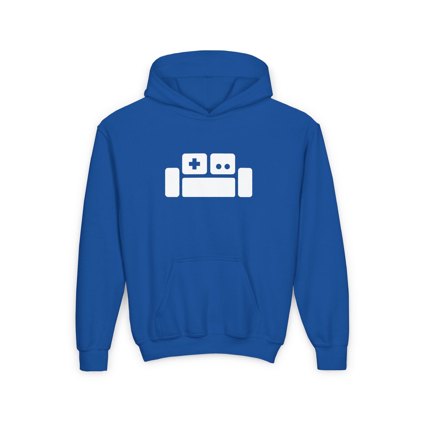 Basement Logo Kids Hoodie (white couch)