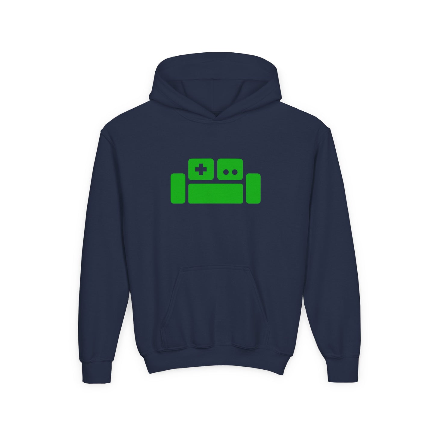 Basement Logo Kids Hoodie (green couch)