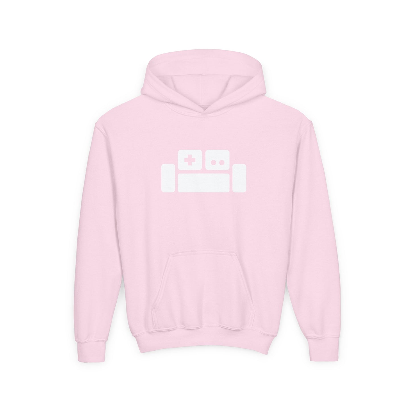 Basement Logo Kids Hoodie (white couch)