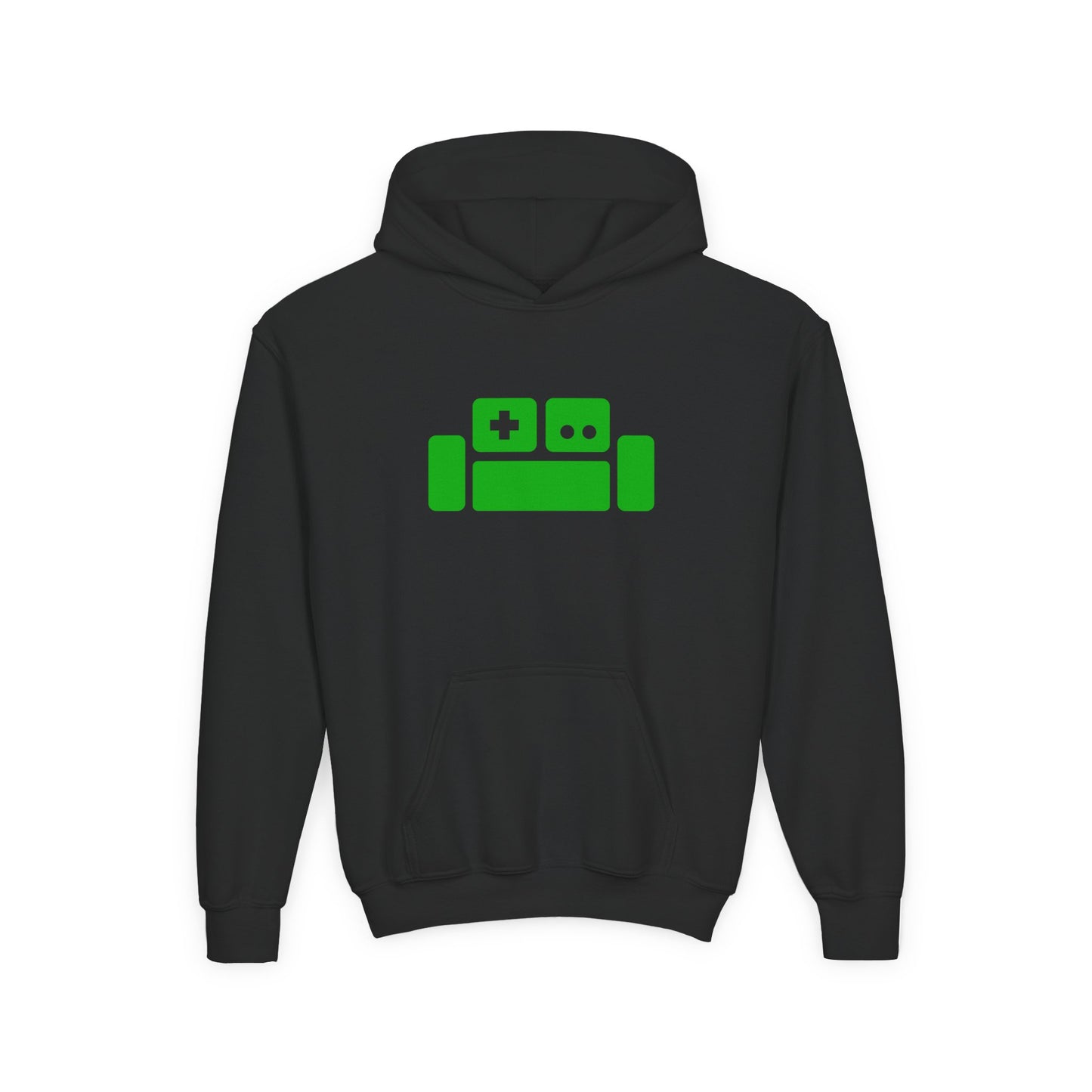 Basement Logo Kids Hoodie (green couch)